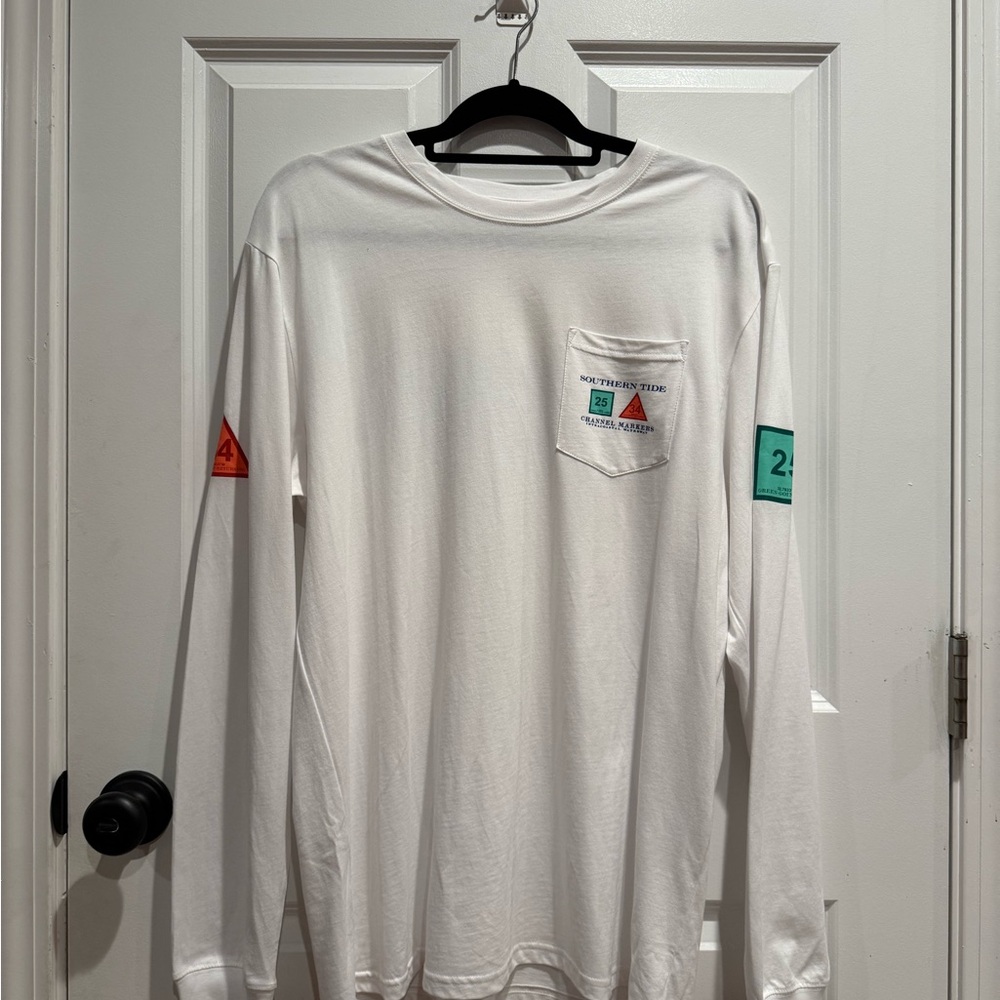 Southern Tide White Long Sleeve Tee with Colorful Patches